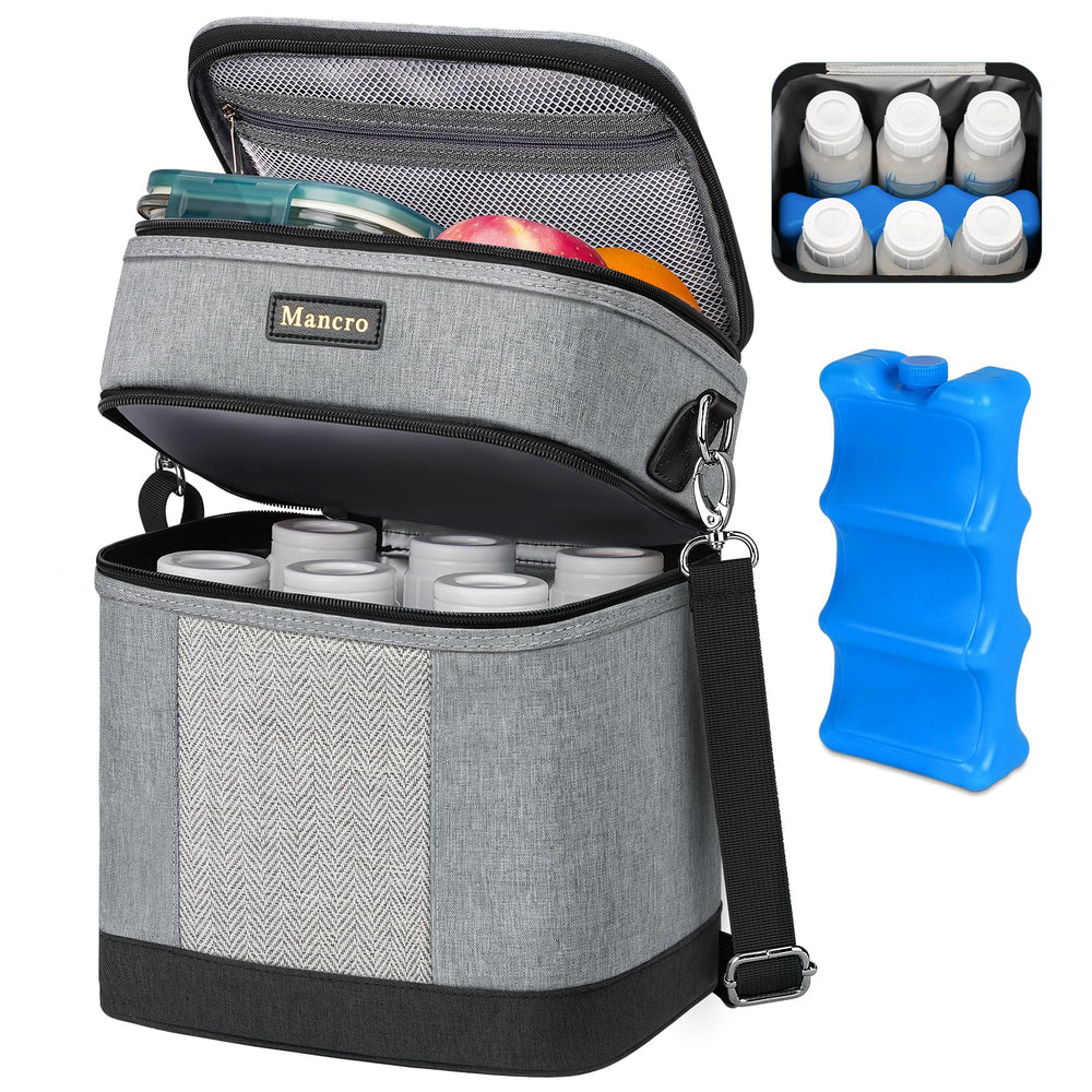 Mancro breastmilk cooler bag double-layer design keeps bottles organized for daycare.