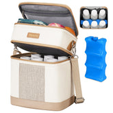 Mancro breastmilk cooler bag open design showing space for six bottles and snacks