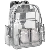 Mancro clear diaper bag backpack seen from the front, perfect for quick security checks and easy access.