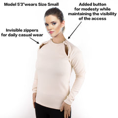 MandMcares right chest zipper enabling discreet port access