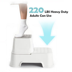Mangohood 2-Step Stool stacked to reach higher bathroom or kitchen surfaces.