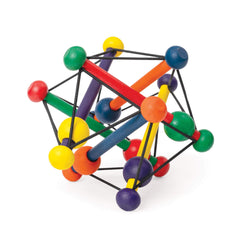 Manhattan Toy Skwish Classic colorful wooden rattle with elastic ties promotes grip and reach.
