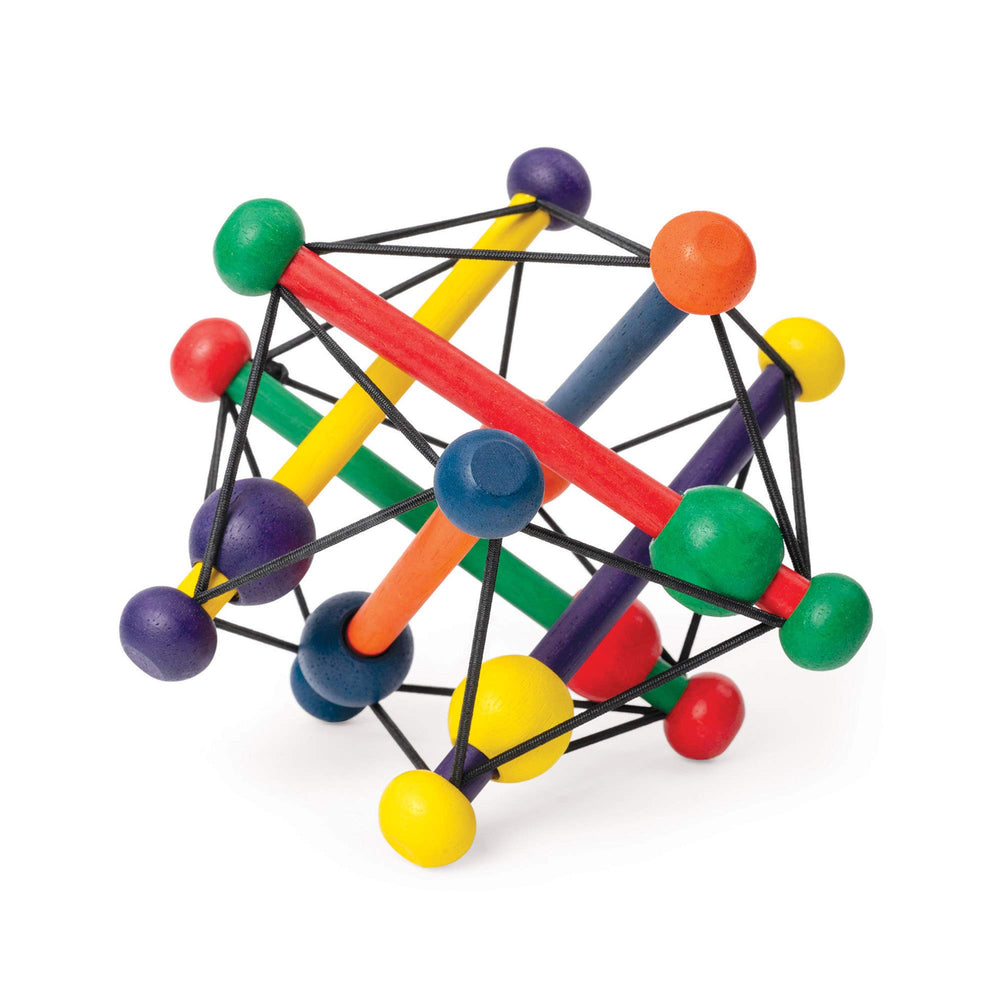 Manhattan Toy Skwish Classic wooden dowels rattle enhances baby tactile exploration.