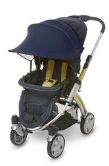Manito Sun Shade Navy attached to stroller with UV protection and easy fit.