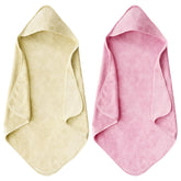 Maqsai hooded baby towel for newborns, pink and beige, keeps baby warm after bath.