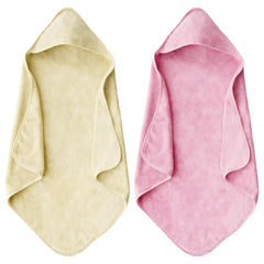 Maqsai hooded baby towel for newborns, pink and beige, keeps baby warm after bath.
