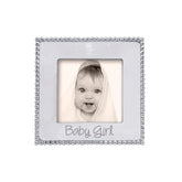 Mariposa Baby Girl Beaded 4x4 Frame in silver with delicate beading for keepsake display.