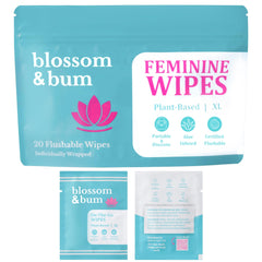 Mark and Lola's Blossom & Bum wipes packaging shown for travel and home use