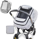 MARLIFER baby car seat cover in grey stripe over a car seat, showing cozy protection.