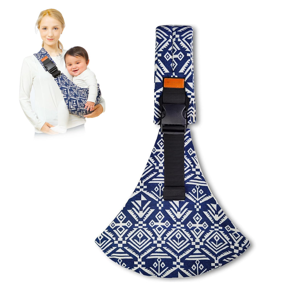 Marrlly baby sling blue sailboat front view demonstrates breathable fabric for baby comfort