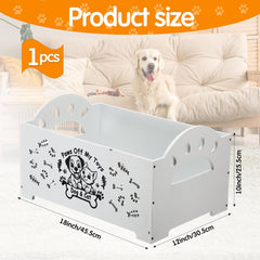 Marsui wooden dog toy bin side view showing convenient claw-shaped handle