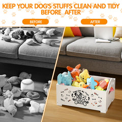Marsui wooden dog toy bin open top reveals spacious interior storage