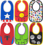 Marvel Avengers baby bib with Spiderman print keeps outfits clean during meals.