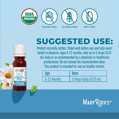 MaryRuth Organics Baby Probiotic Drops dropper closeup illustrating ready-to-use liquid drops