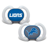 Masterpieces Baby Fanatic Detroit Lions pacifier 2-pack front view with team colors.