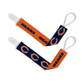 Masterpieces BabyFanatic Chicago Bears pacifier clip logo close-up for easy access and attachment.