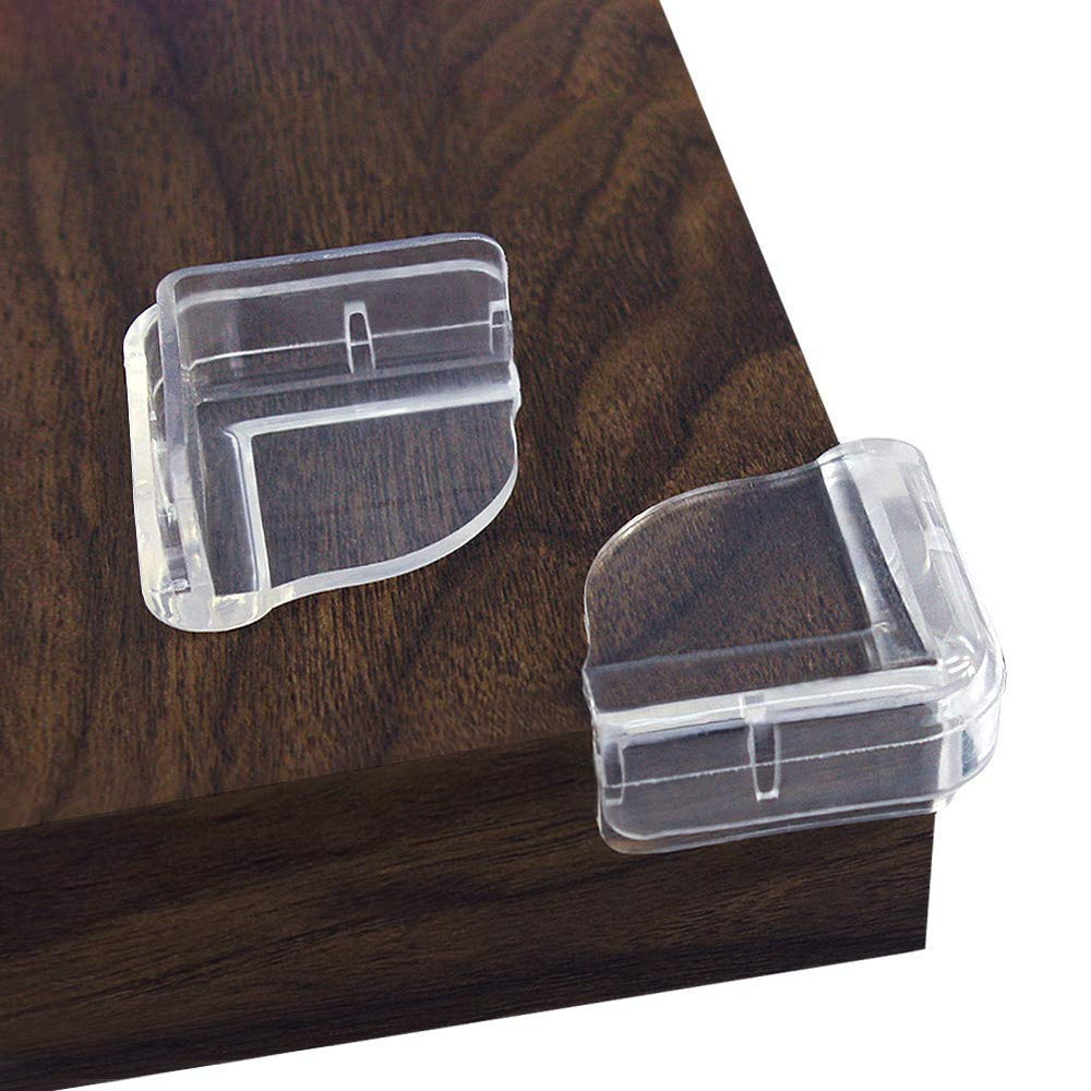 Matyz 16-pack large clear corner protectors on a table edge for transparent safety.