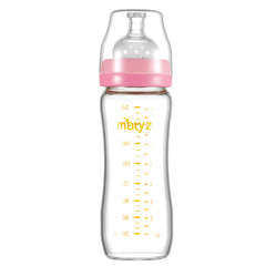 Matyz 8-ounce glass baby bottle with nipple, easy to hold for comfortable feeding.