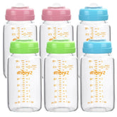 Matyz glass breastmilk bottle wide neck with measurement marks for precise storage.