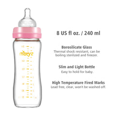 Matyz pink lids on the bottle, stylish design for on-the-go feeding.