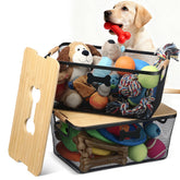 Maxdot dog toy basket with bamboo lid keeps toys neatly organized.