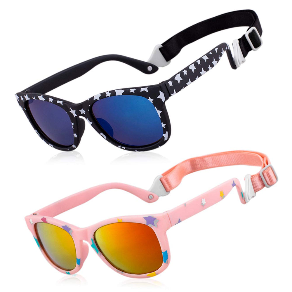 MAXJULI baby sunglasses with adjustable strap for secure, comfy wear.