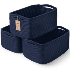 Maxuni 3-Pcs Shelf Baskets navy blue closeup showing durable rope texture.