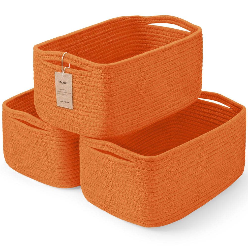 Maxuni 3-pack baskets stacked on a shelf for tidy storage.