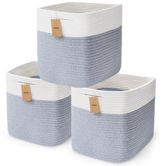 Maxuni cotton rope storage cubes in a tidy shelf for neat organization