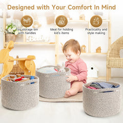 Maxuni round woven basket on a shelf adds decorative organization.