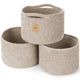 Maxuni small rope basket for shelf storage keeps items organized and accessible.