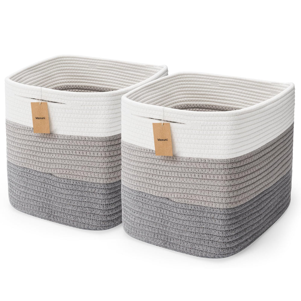 Maxuni storage cubes cotton rope basket with hidden handles, perfect for toy storage and shelf organization.