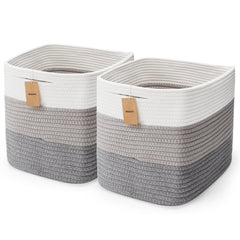 Maxuni storage cubes cotton rope basket with hidden handles, perfect for toy storage and shelf organization.