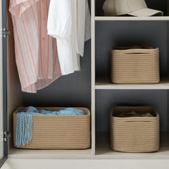 Maxuni woven rope basket closeup showing soft cotton rope texture for safe nursery storage.