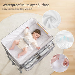 Maydolly baby changing table on silent 360-degree casters with brakes for smooth movement.