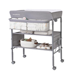 Maydolly baby changing table folded compactly for storage and travel.
