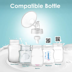 Maymom flange compatible with AVENT wide-mouth bottles for versatile setup.