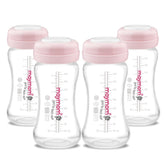 Maymom wide-neck bottle pour shows easy milk transfer and leak-free design.