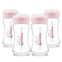 Maymom wide-neck bottle pour shows easy milk transfer and leak-free design.