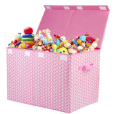 Mayniu large toy storage box chest with pink lid keeps playroom clutter organized