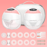 Maypott S18 wearable pump in bra for hands-free pumping.