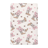 Mazeann Bows crib sheet in soft breathable material for baby comfort.