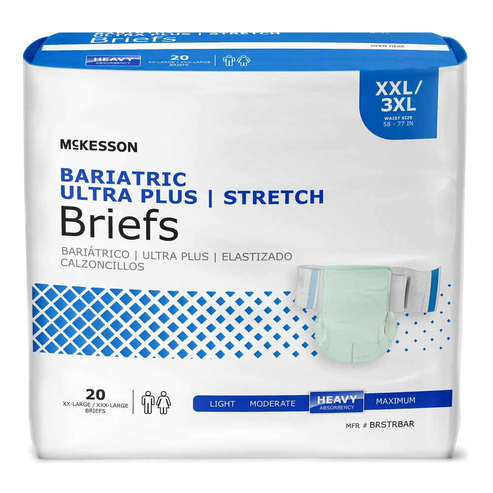 McKesson Ultra Plus Stretch Briefs packaging view for quick identification and ordering.