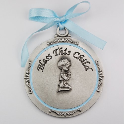 McVan Boy Crib Medal adds a religious nursery decor touch and keepsake appeal.