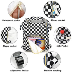 MCWTH checkered diaper bag cotton back and straps for comfortable, relaxed carrying.