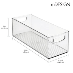 Mdesign stackable bin demonstrates modular storage for a compact nursery.