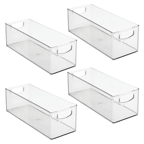 Mdesign baby room organizer bin front view with clear body for quick toy visibility.