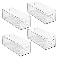 Mdesign baby room organizer bin front view with clear body for quick toy visibility.