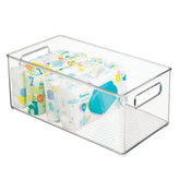 mDesign deep bin organizer with handles keeps nursery essentials neatly accessible