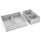 mdesign fabric drawer organizer bin in gray and white polka dot front view useful for nursery storage